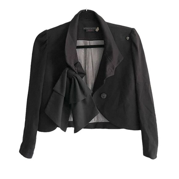 ALICE + OLIVIA Addison Long Sleeve Cropped Blazer Jacket Bow Black - Picture 9 of 13